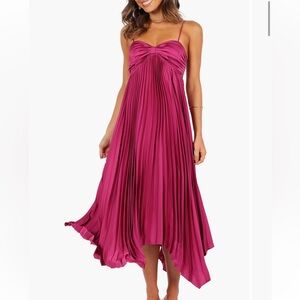 Petal & Pup fuschia pleated satin midi dress LIKE NEW